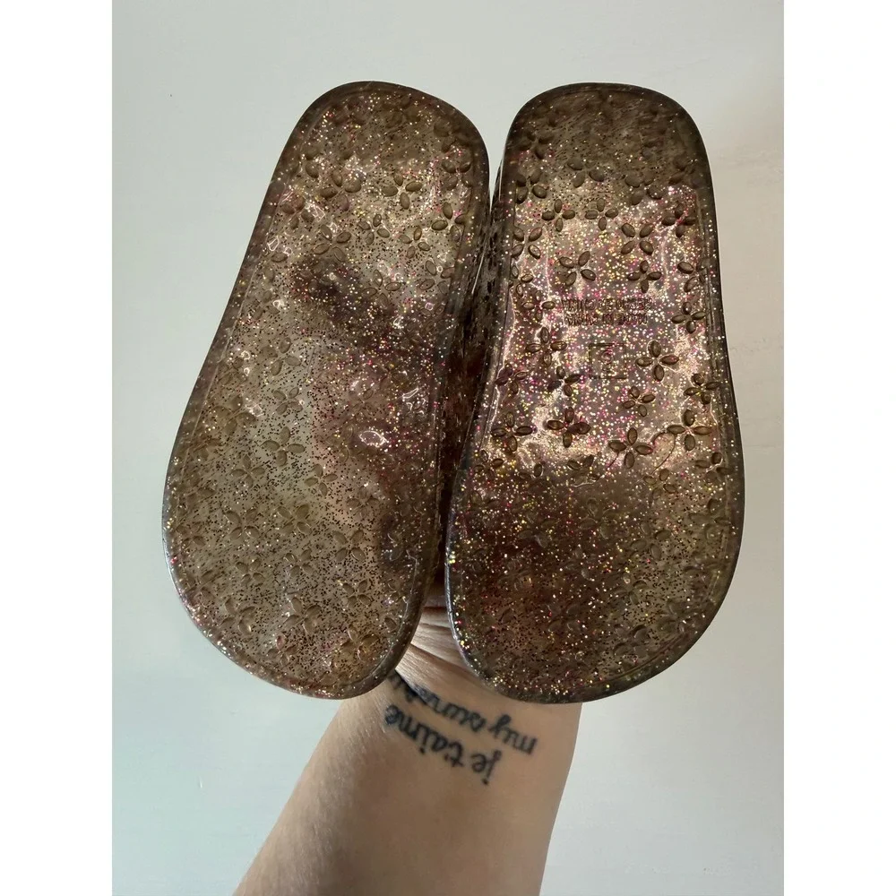 Girls Jelly Mary Jane Flats Glitter Floral Cutout Sparkle Shoes Size 6